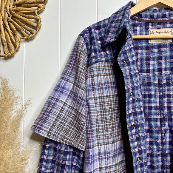 Free People Purple Plaid Button Down Shirt - Picture 4 of 8